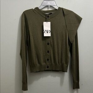 Zara Olive Green Button-Front Sweater